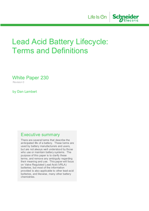 Lead Acid Battery Lifecycle: Terms and Definitions