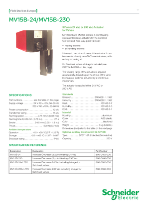 Mv15b 24 230 3 Points Actuator For Valves Schneider Electric