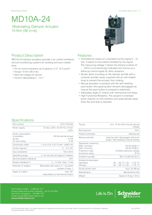 Obraz MD10A-24 Modulating Damper Actuator Damper Actuator Specification Sheet