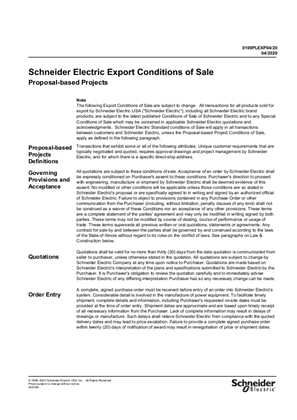 Image of Schneider Electric USA Proposal-Based Export Terms and Conditions of Sale