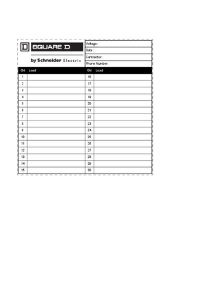 30-Circuit Panelboard Directory Card (Vertically Numbered ...