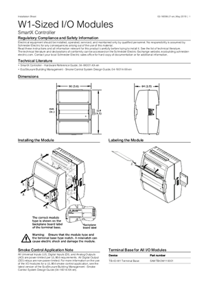 Image of SmartX Controller W1-Sized I/O Modules Installation Sheet