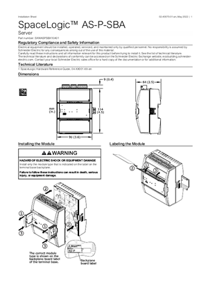 Image of SpaceLogic™ AS-P-SBA Installation Sheet
