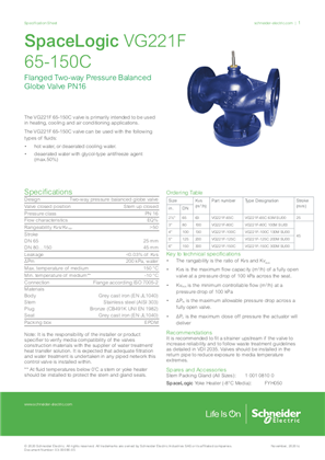 Image of SpaceLogic VG221F 65-150C Flanged Two-way Pressure Balanced Globe Valve PN16 Specification Sheet