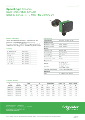 Image of STD500 Series Duct Temperature Sensors - Specification Sheet