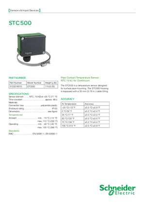 Image of STC500 Pipe Contact Temperature Sensor NTC 10 kΩ for Continuum - Specification Sheet