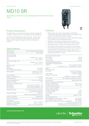 Imagen de MD10 SR Spring Return Damper Actuator Modulating and Two-Position Control 10Nm Specification Sheet
