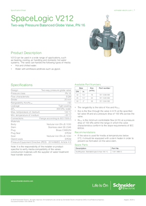 Imagen de SpaceLogic V212 Two-way Pressure Balanced Globe Valve, PN 16 Specification Sheet