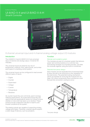 Image of SmartX Controller UI-8/AO-V-4 and UI-8/AO-V-4-H Specification Sheet