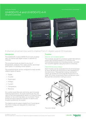 Image of SmartX Controller UI-8/DO-FC-4 and UI-8/DO-FC-4-H Specification Sheet