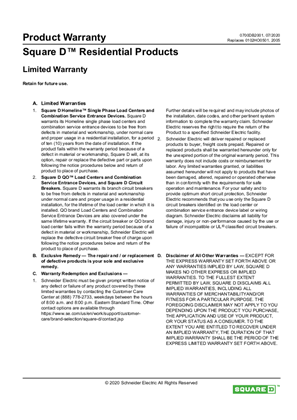 Image of Square D Residential Products - Limited Warranty