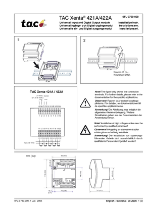 Obraz TAC Xenta 421A / 422A UI and DO module user manual