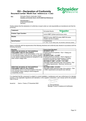 Image of Lexium BMP, Declaration of Conformity, EU CE, Schneider Electric