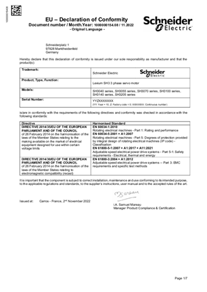 的映像 Lexium SH3, Declaration of Conformity, EU CE, Schneider Electric