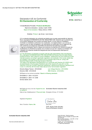 Slika korisnika EU Declaration of Conformity Schneider Electric