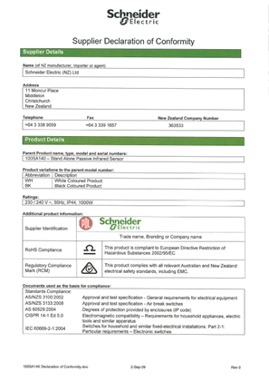 Image of Clipsal Smoke Alarms, 100SA140, Declaration of Conformity