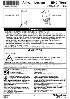 イメージ Instruction sheet - EMC filters - VW3A31401...409