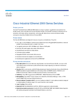 Image of Cisco Industrial Ethernet 2000 Switches - Data Sheet - EcoStruxure Building