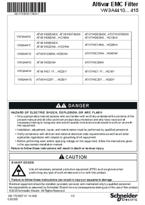 Image of Instruction sheet - Additional EMC input filter - VW3A4410 ... 415