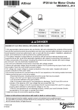 イメージ Instruction Sheet - Altivar - IP20 protection kit - Motor Chokes : VW3A9612-613