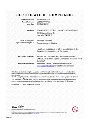 Image of General Duty Safety Switches, Certificate, UL