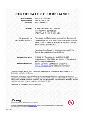 Imagen de NF Panelboards, Certificate, UL