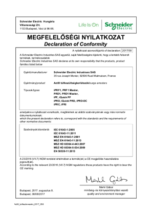 Image of Acti9 PRD túlfeszültségkorlátozók megfelelősségi nyilatkozata