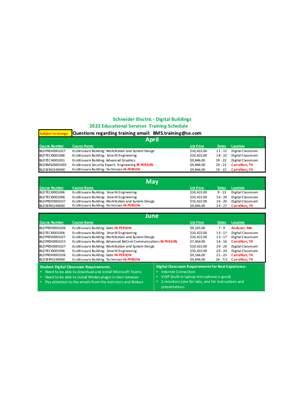 Image of 2022 Training Schedule