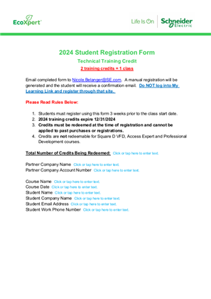 Image of 2024 Technical Training Credits Form -Student Information