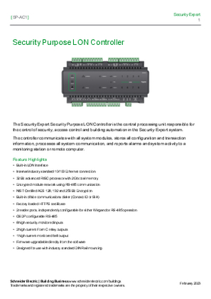 SP-AC1 Security Expert - LON Controller - Specification Sheet ...