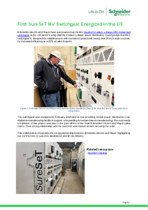 Image of First SureSeT MV Switchgear Energized in the US