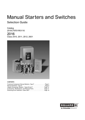 Image of Square D Manual Starters and Switches Catalog. (Type F, Type K, Type M, and Type T)