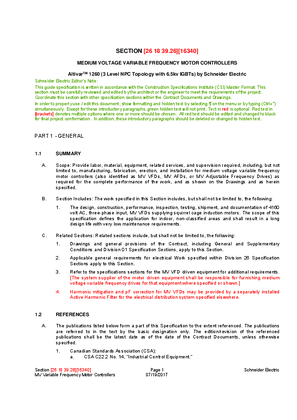 Image of 26 18 39.26 Medium Voltage Variable Frequency Motor Controllers CSI Specification