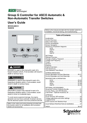 Image of Group G Controller for ASCO Automatic and Non-Automatic Transfer Switches - User's Guide