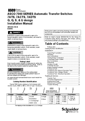 Installation Manual | ASCO 7000 SERIES Automatic Transfer Switch (ATS/ACTS/ADTS) | G, Q, S, U Frame | 381333-414