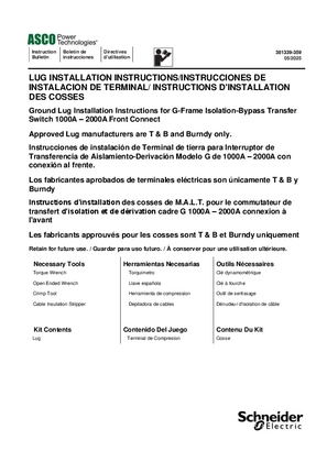 Image of Ground Lug Installation Instructions | G-Frame Isolation-Bypass Transfer Switch | 1000A – 2000A | Front Connect
