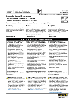 Image of Types T and TF Industrial Control Transformer Installation Instructions