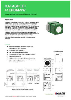 Image of Technical Data Sheet for 41EPBM-VW ICONIC ControlLink Secondary Push Button Mech