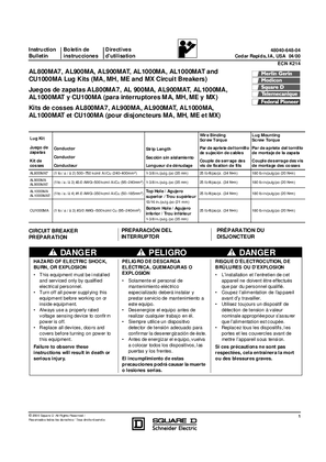 Image of Lug Kit Installation Instructions for Legacy MA, MH, ME, and MX Circuit Breakers