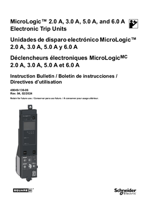 Image of MicroLogic 2.0A, 3.0A, 5.0A, and 6.0A Electronic Trip Units Instruction Bulletin