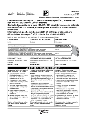 Image of Cradle Position Switch (CD, CT and CE) for MasterPacT NT, P-Frame and NS630b-NS1600 Drawout Circuit Breakers Installation instructions