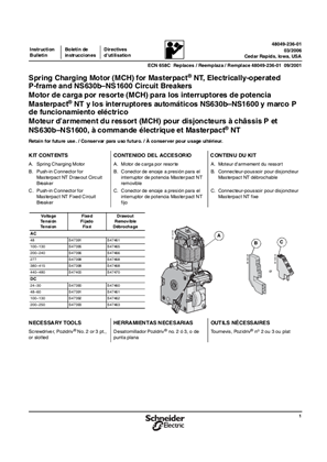 Image of Spring Charging Motor (MCH) for MasterPacT NT, Electrically-operated P-frame and NS630b–NS1600 Circuit Breakers Installation Instructions