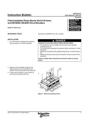Image of Field-Installable Phase Barrier Kit for R-frame and NS1600b-NS3200 Circuit Breakers - Installation Instructions
