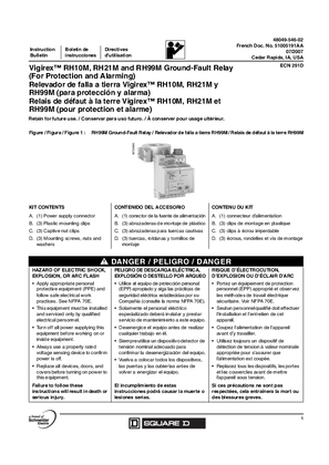 Image of Vigirex RH10M, RH21M, and RH99M Ground-Fault Relay Installation Instructions