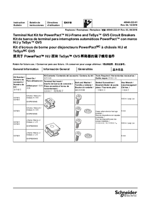 Imagen de Kit de tuerca de terminal para interruptores automáticos PowerPacT con marco H y J y TeSys GV5 boletín de instrucciones
