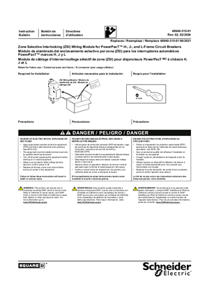 Bild von Zone Selective Interlocking (ZSI) Wiring Module for PowerPacT H-, J-, and L-Frame Circuit Breakers, Installation Instructions