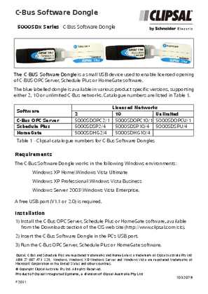 Image of Installation Instruction for 5000SDx Series C-Bus Software Dongle