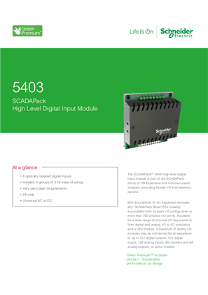 Image of 5403 SCADAPack High Level DI Datasheet Letter