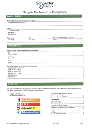 Image of 500 Series, 547, Declaration of Conformity