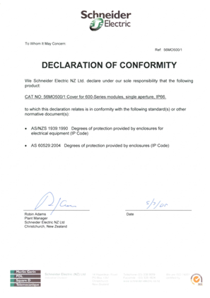 Image of 56 Series, 56MO500/1, Declaration of Conformity